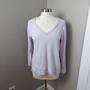 Democracy Lilac V-Neck Waffle Knit Top